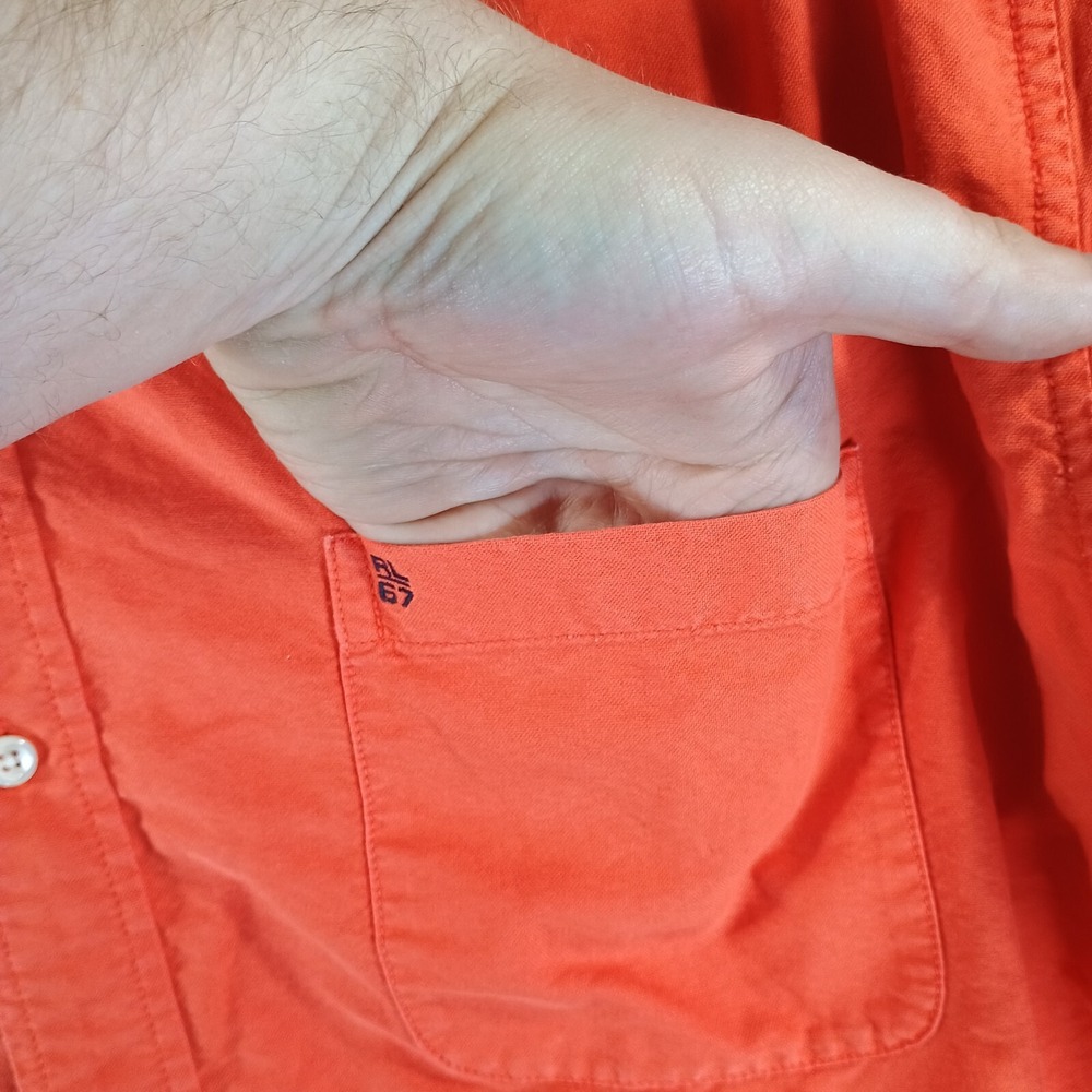 Vintage Ralph Lauren Jeans Co. Shirt Mens Medium Orange Short Sleeve Button Down - Picture 5 of 9